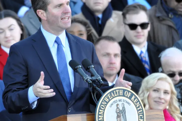 Gov. Andy Beshear at his inauguration ceremony      Photo by BERRY CRAIG