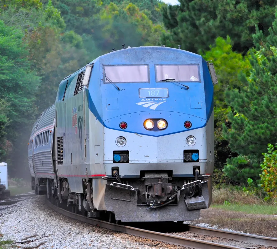 An Amtrak passenger train rolls into the station at Williamsburg, Va.      Photo by BERRY CRAIG   