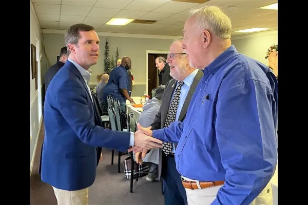 (from left) Governor Beshear; Bill Londrigan, president of KY AFL-CIO; and Steve Earle, vice president of United Mine Workers of America International District 12 (photo by Liles Taylor, political coordinator for KY AFL-CIO)