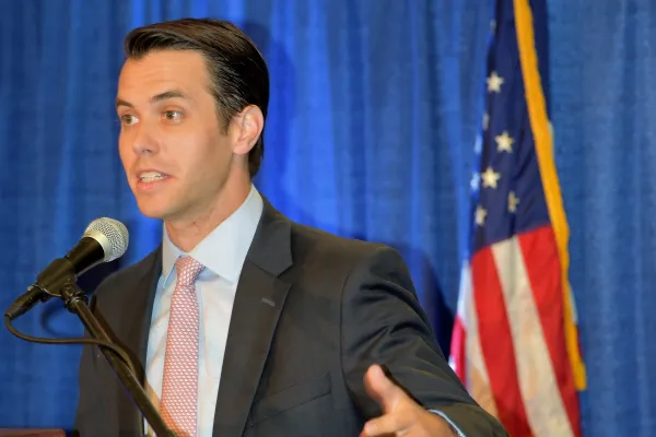 Morgan McGarvey speaking at a state AFL-CIO convention Photo by BERRY CRAIG