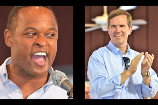 From left, Daniel Cameron and Andy Beshear      Photo by BERRY CRAIG 