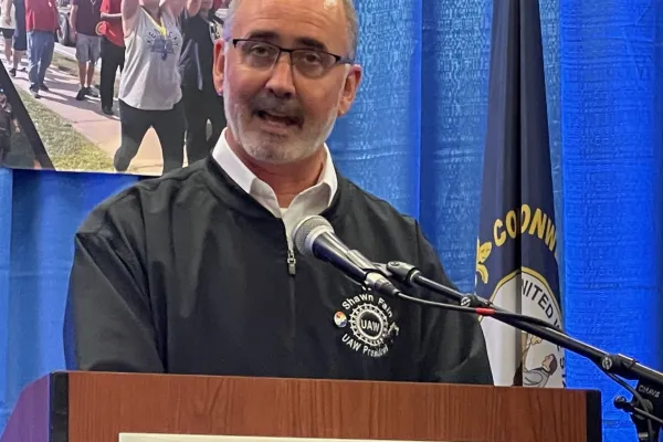Shawn Fain speaking at the recent Kentucky State AFL-CIO convention. Photo by BERRY CRAIG