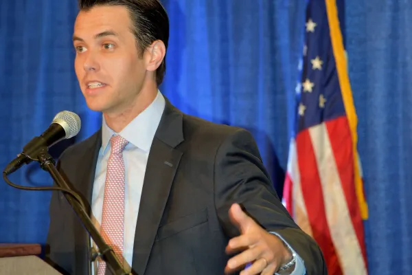Morgan McGarvey speaking at a state AFL-CIO convention. Photo by BERRY CRAIG  