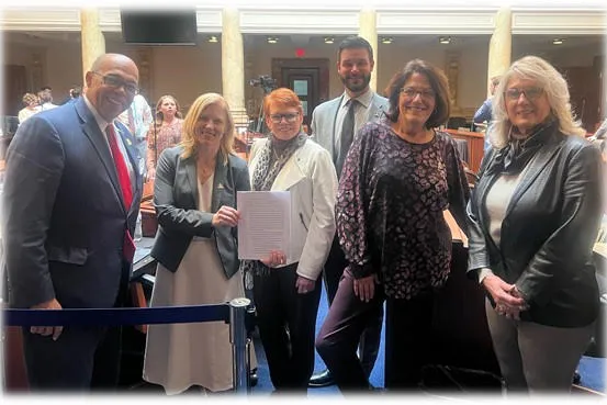 From left Sens. Reginald Thomas, Armstrong, Denise Harper Angel, David Yates, Karen Berg and Robin Webb      (Photo provided)