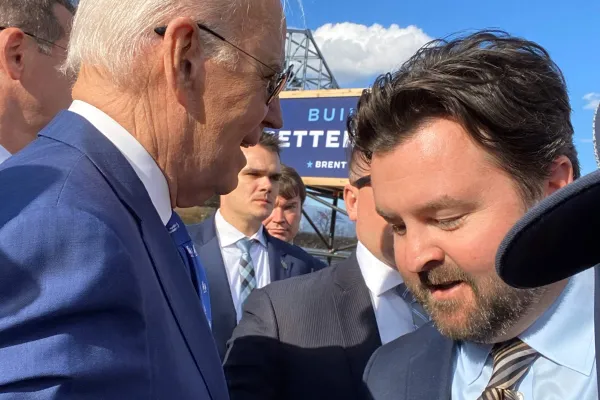 President Biden and Reinstedler      Photo by BILL LONDRIGAN 