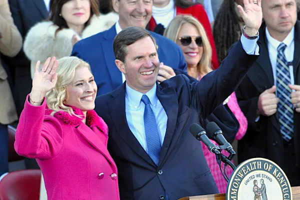 First Lady Britainy Beshear and Gov. Andy Beshear at his 2023 inauguration     Photo by BERRY CRAIG
