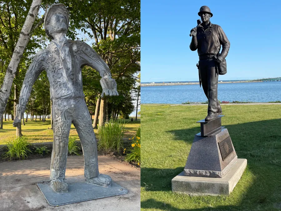 From left, the Mackinaw City and St. Ignace statues.