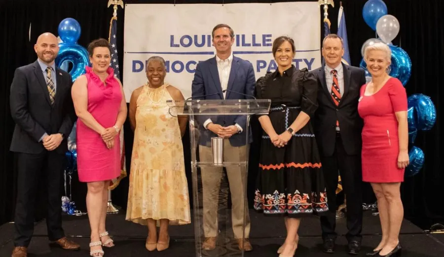 (from left) Michael Bowman; Sierra Enlow; Colonel Pam Stevenson; Governor Andy Beshear; Lieutenant Governor Jacqueline Coleman; Buddy Wheatley; Kimberly Reeder      Forward Kentucky photo