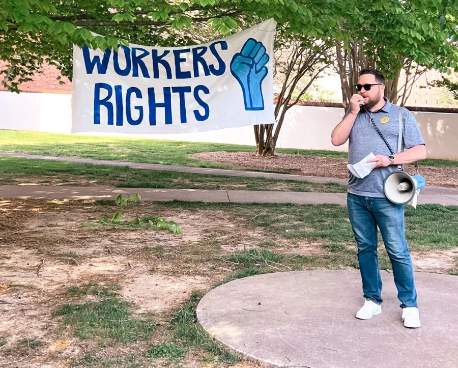 Shelly Baskin speaks at at the 2022 College Democrats' May Day Workers Rights rally on the campus of Murray State University.      Photo by ROBYN PIZZOprovided. 