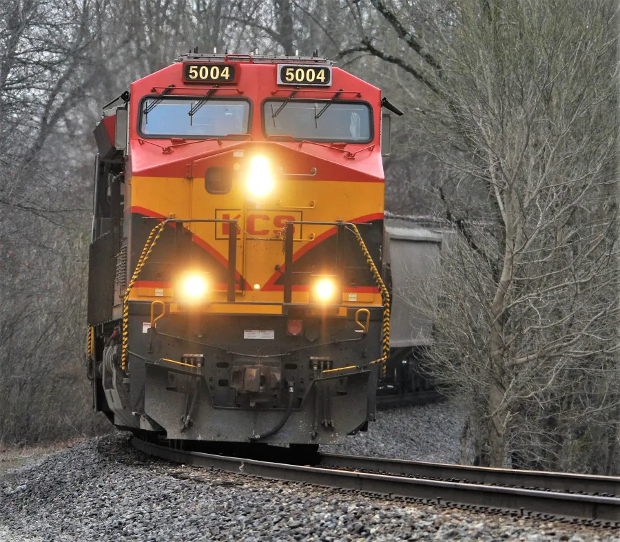 A Kansas City Southern locomotive pulls a train through Bardwell, Ky.      Photo by BERRY CRAIG